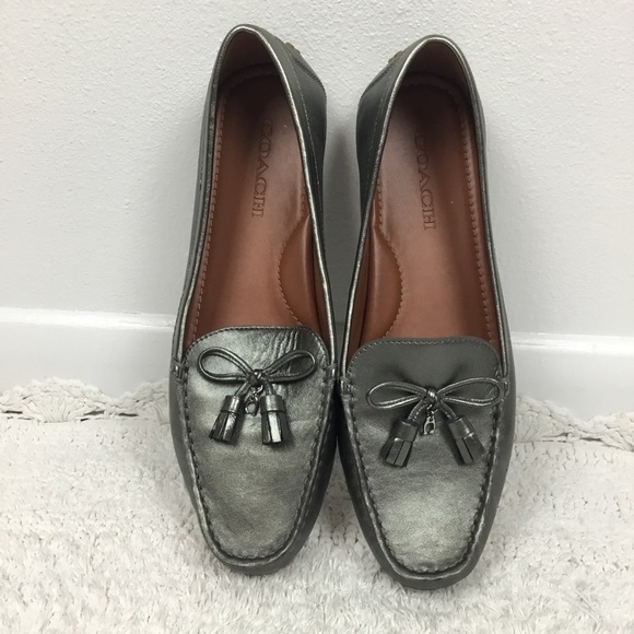 COACH Silver Metallic Tassel Loafers size 10B - Picture 1 of 8